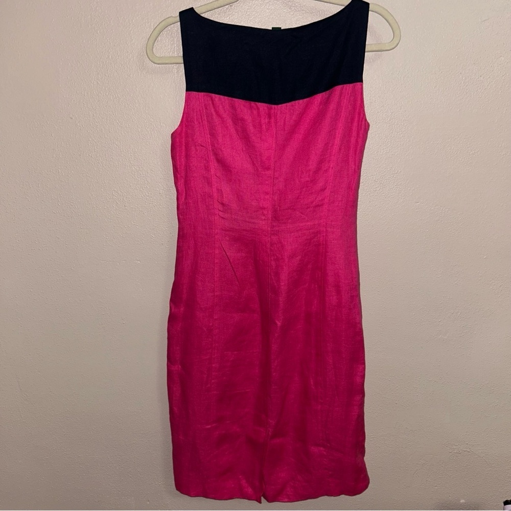 Lauren Ralph Lauren linen Fuchsia Sheath Dress with navy Yoke - Picture 2 of 4